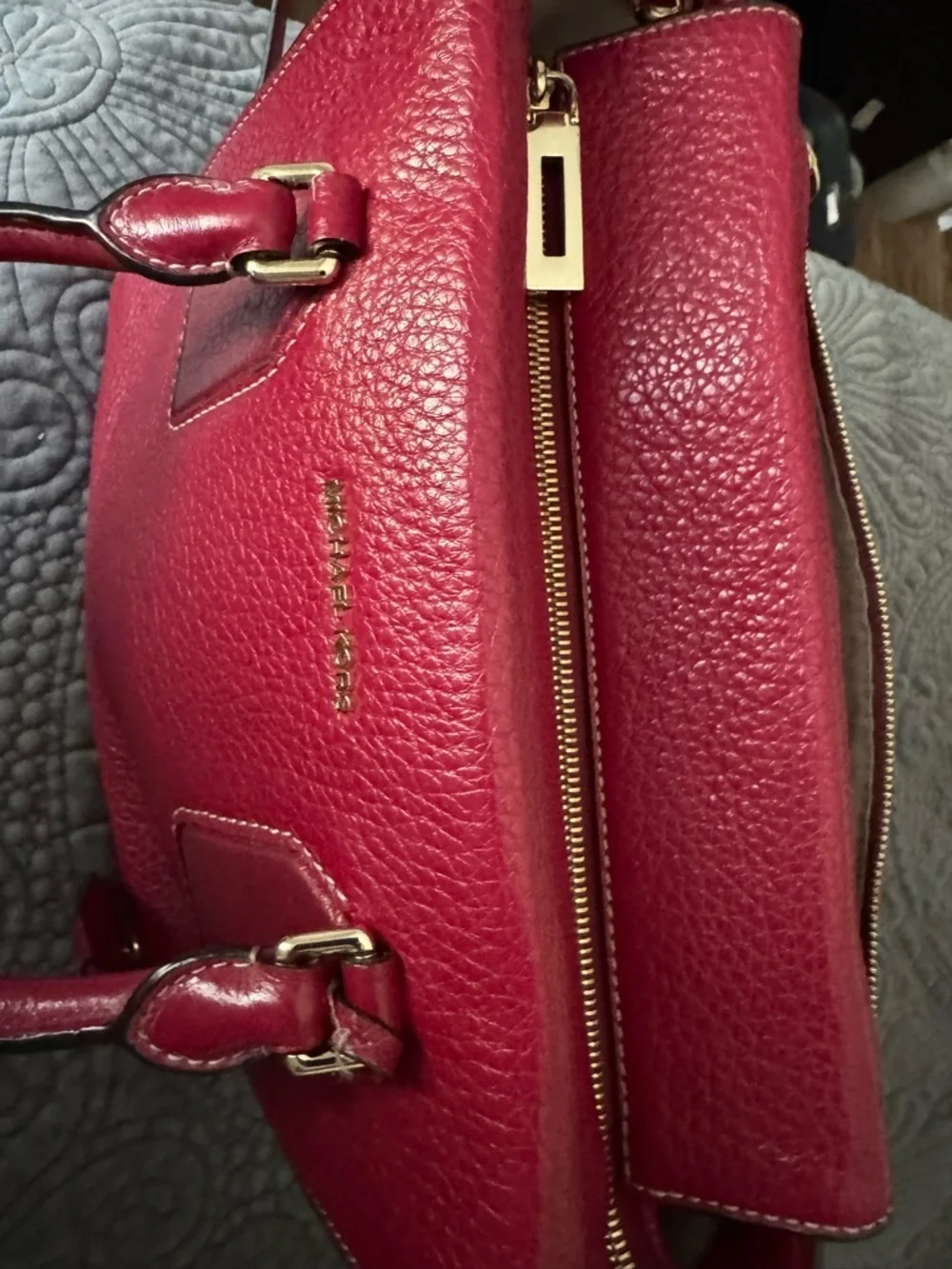 Michael Kors Selby Red Pebbled Leather  Satchel with Gold Hardware